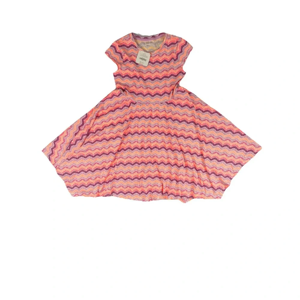 Gymboree Girls Short Sleeve Dress Zig Zag Waves Neon Pink, Purple Size M 7/8 NWT